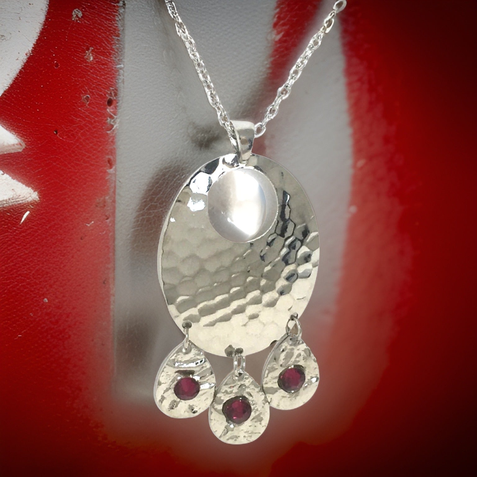 Hammered Ruby Chandelier Necklace