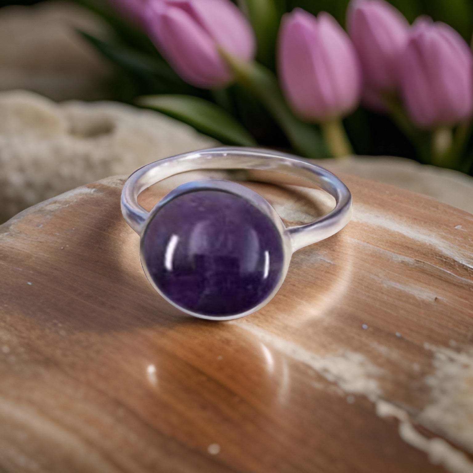 Amethyst Gemstone Round Ring