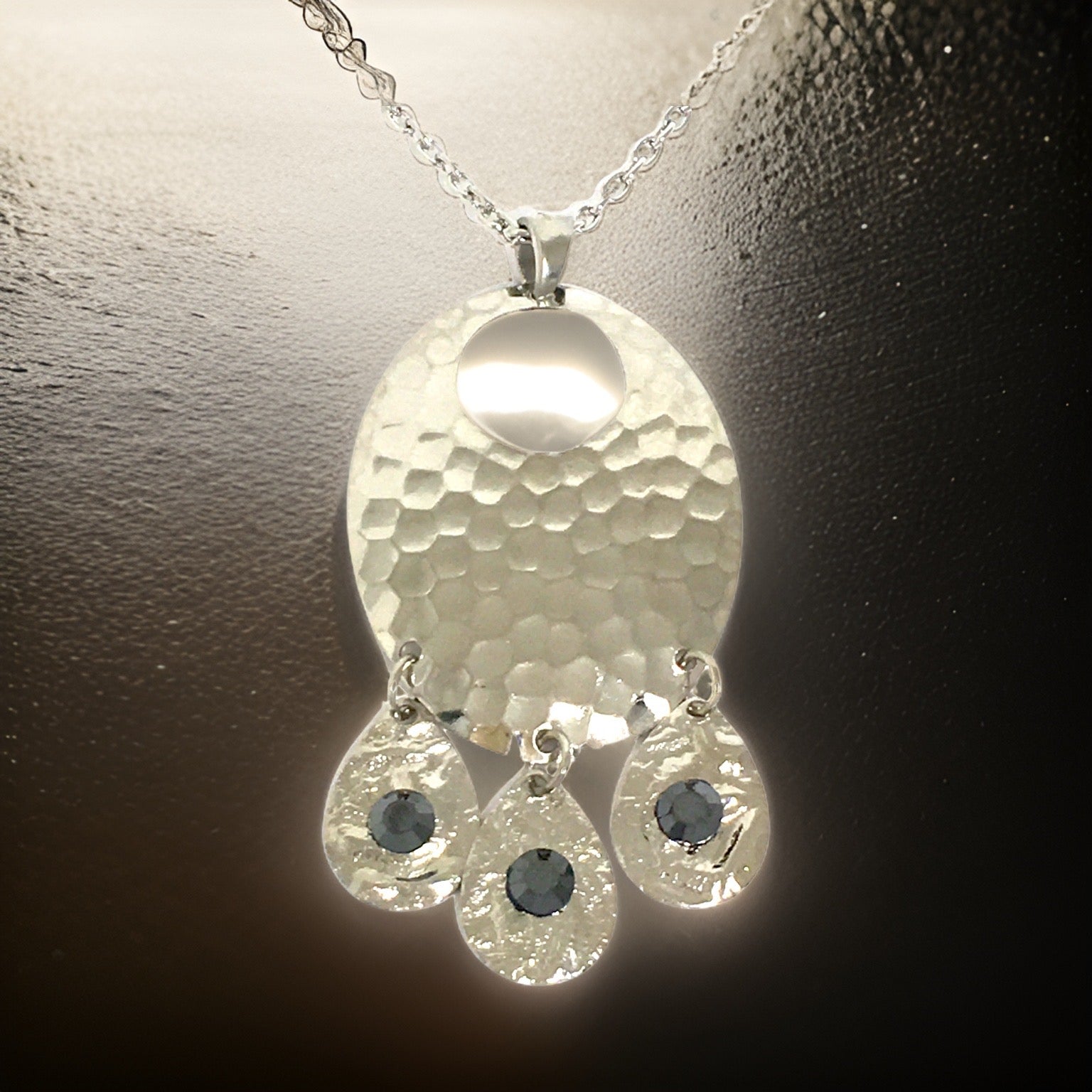 Hammered Jet Black Chandelier Necklace