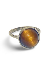 Load image into Gallery viewer, Tiger’s Eye Gemstone Round Ring
