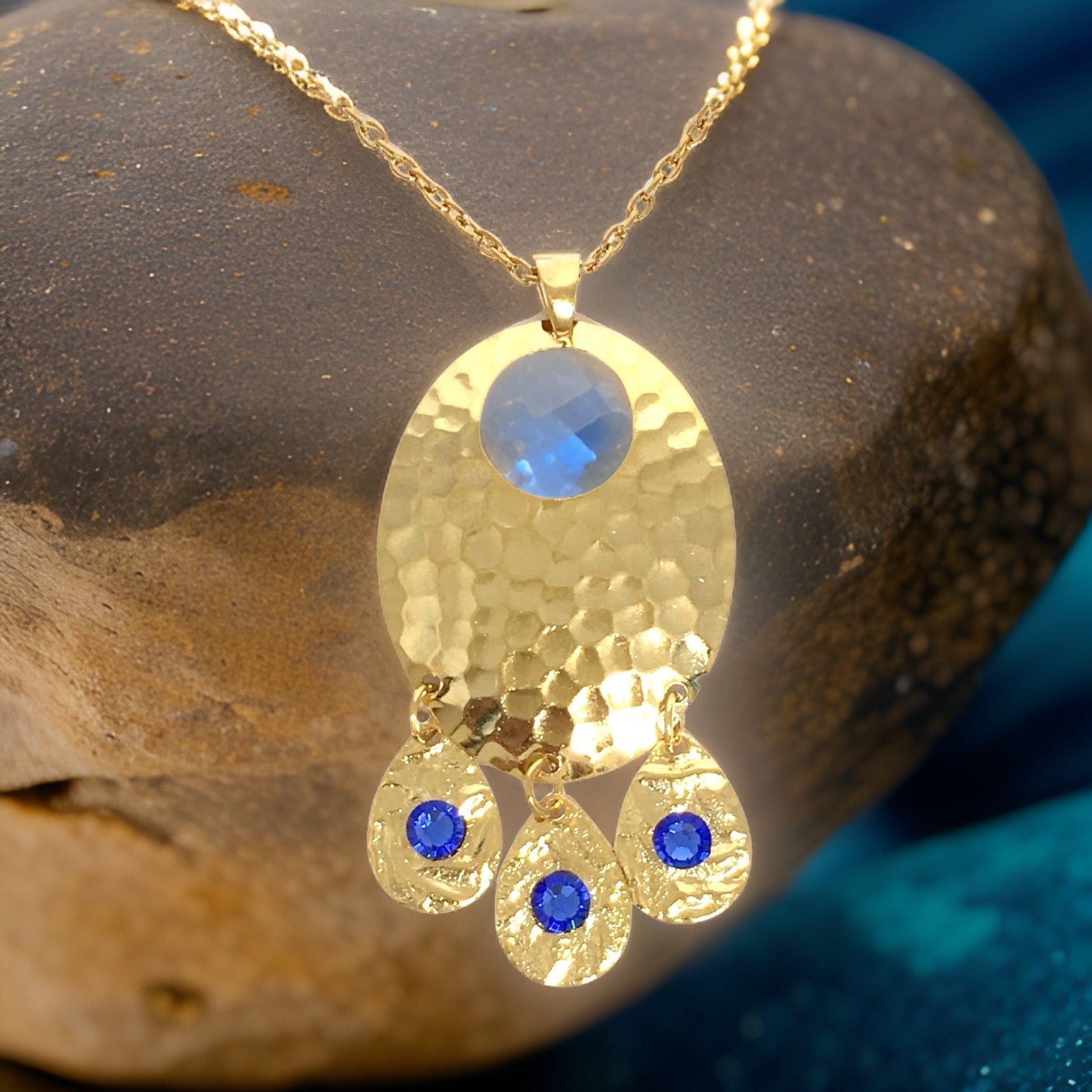 Hammered Sapphire Chandelier Necklace