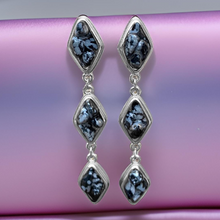 Load image into Gallery viewer, Natural Snow Obsidian and Silver Tier Drop Earrings by The Urban Charm
