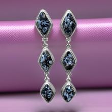 Load image into Gallery viewer, Natural Snow Obsidian and Silver Tier Drop Earrings by The Urban Charm

