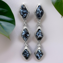 Load image into Gallery viewer, Natural Snow Obsidian and Silver Tier Drop Earrings by The Urban Charm
