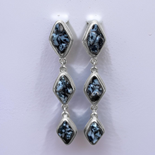 Load image into Gallery viewer, Natural Snow Obsidian and Silver Tier Drop Earrings by The Urban Charm
