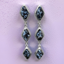 Load image into Gallery viewer, Natural Snow Obsidian and Silver Tier Drop Earrings by The Urban Charm
