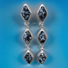 Load image into Gallery viewer, Natural Snow Obsidian and Silver Tier Drop Earrings by The Urban Charm
