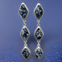 Load image into Gallery viewer, Natural Snow Obsidian and Silver Tier Drop Earrings by The Urban Charm
