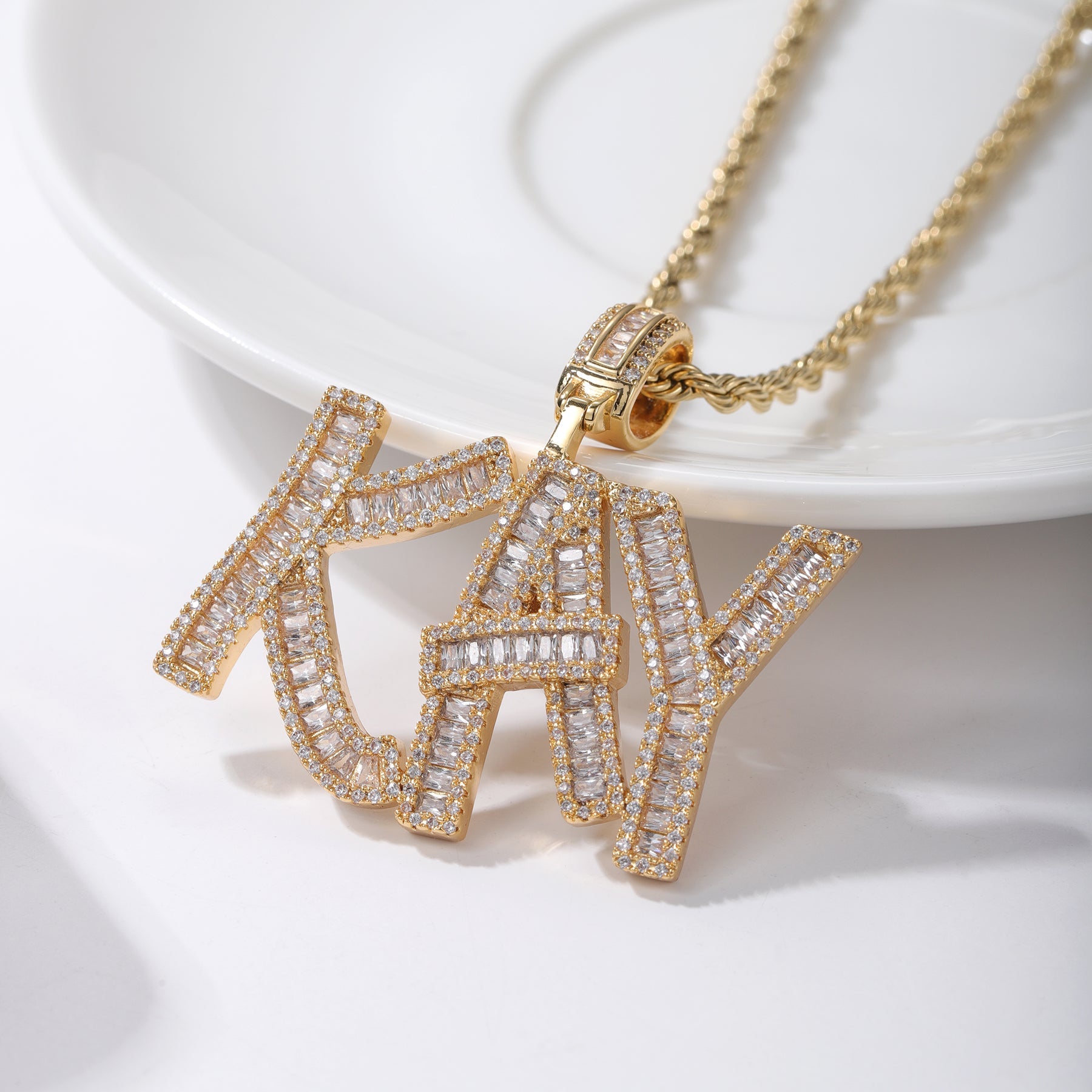 Men's Iced Out Baguette Name Pendant