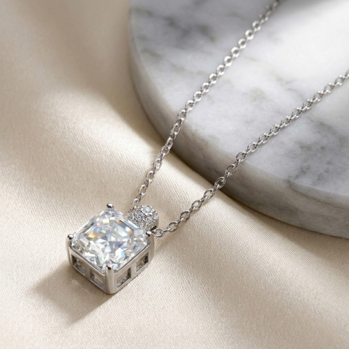 5CT (10mm) Asscher Cut Moissanite Diamond Necklace