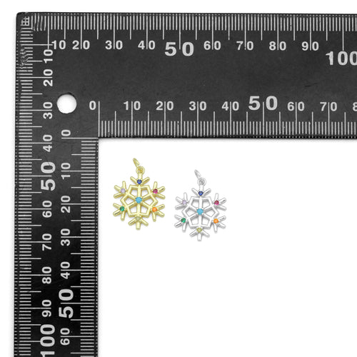 Colorful CZ Gold Silver Snowflake Charm Pendant, Sku#LX971