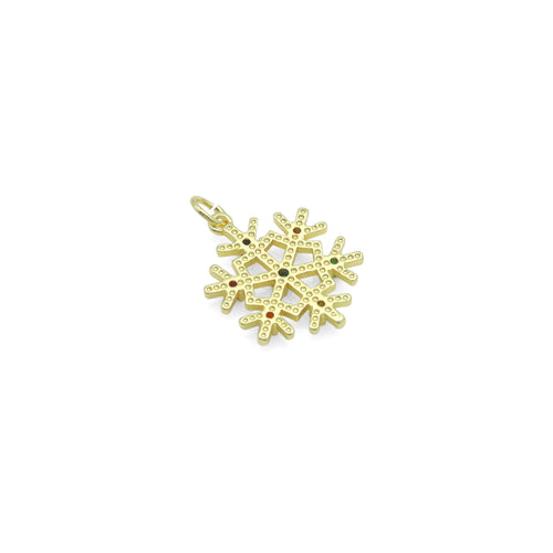 Colorful CZ Gold Silver Snowflake Charm Pendant, Sku#LX971