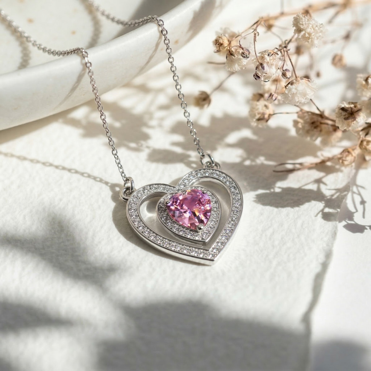 Double Heart Pendant Necklace