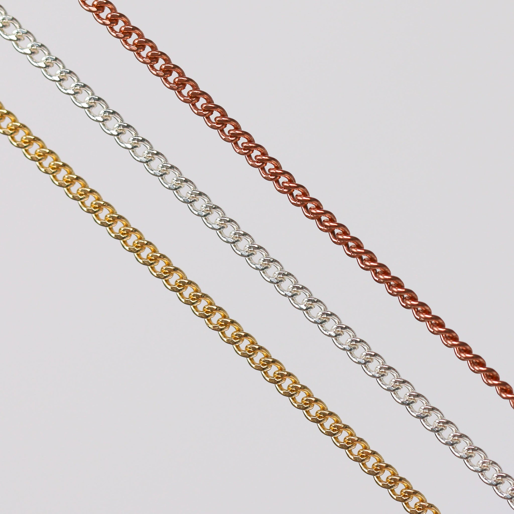 Maria Permanent Jewelry Chain, Curb Chain Design, Flat Lay Links, Available in Gold Options and Silver