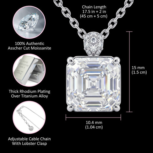 5CT (10mm) Asscher Cut Moissanite Diamond Necklace