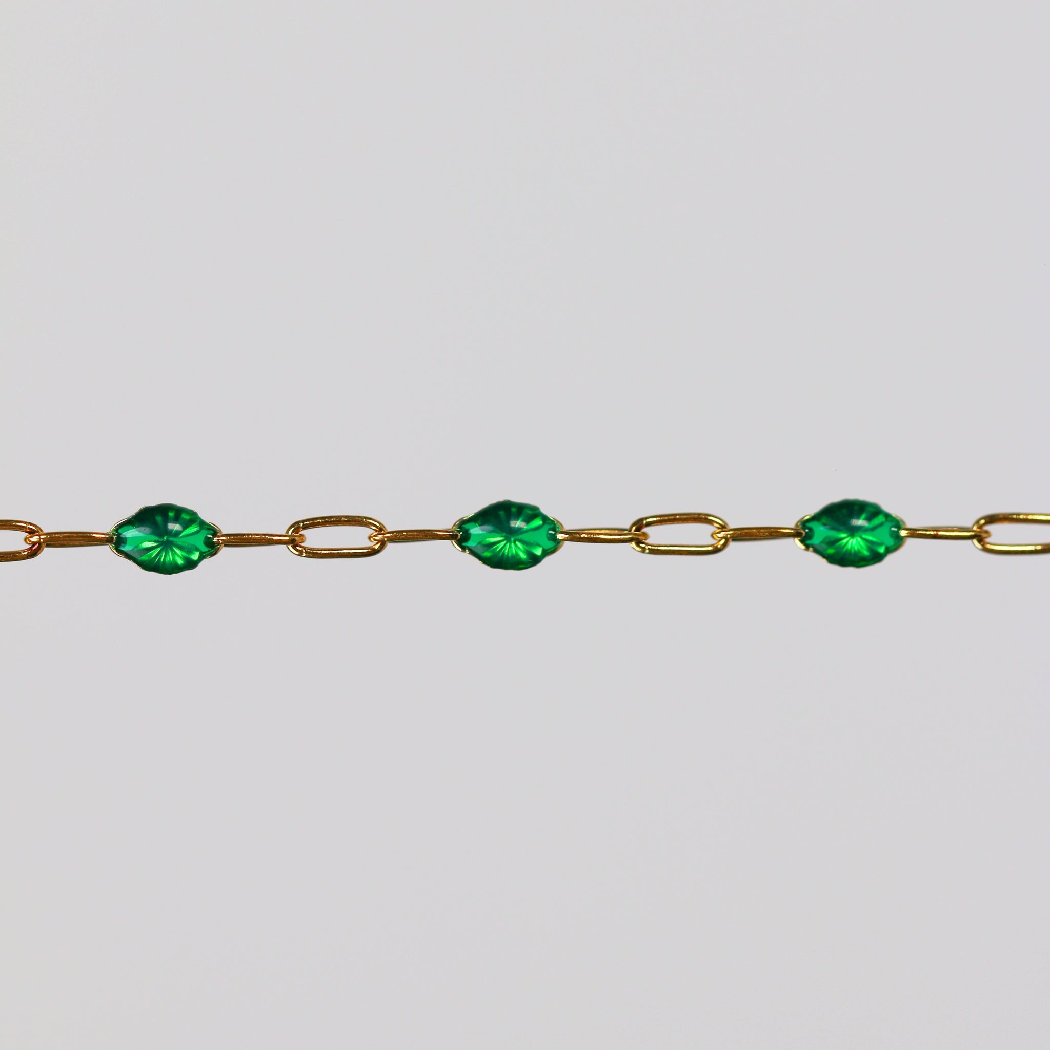 Esmerelda Permanent Jewelry Chain, Emerald Green Enamel Design, Cable Links, Available in Gold Filled and Sterling Silver