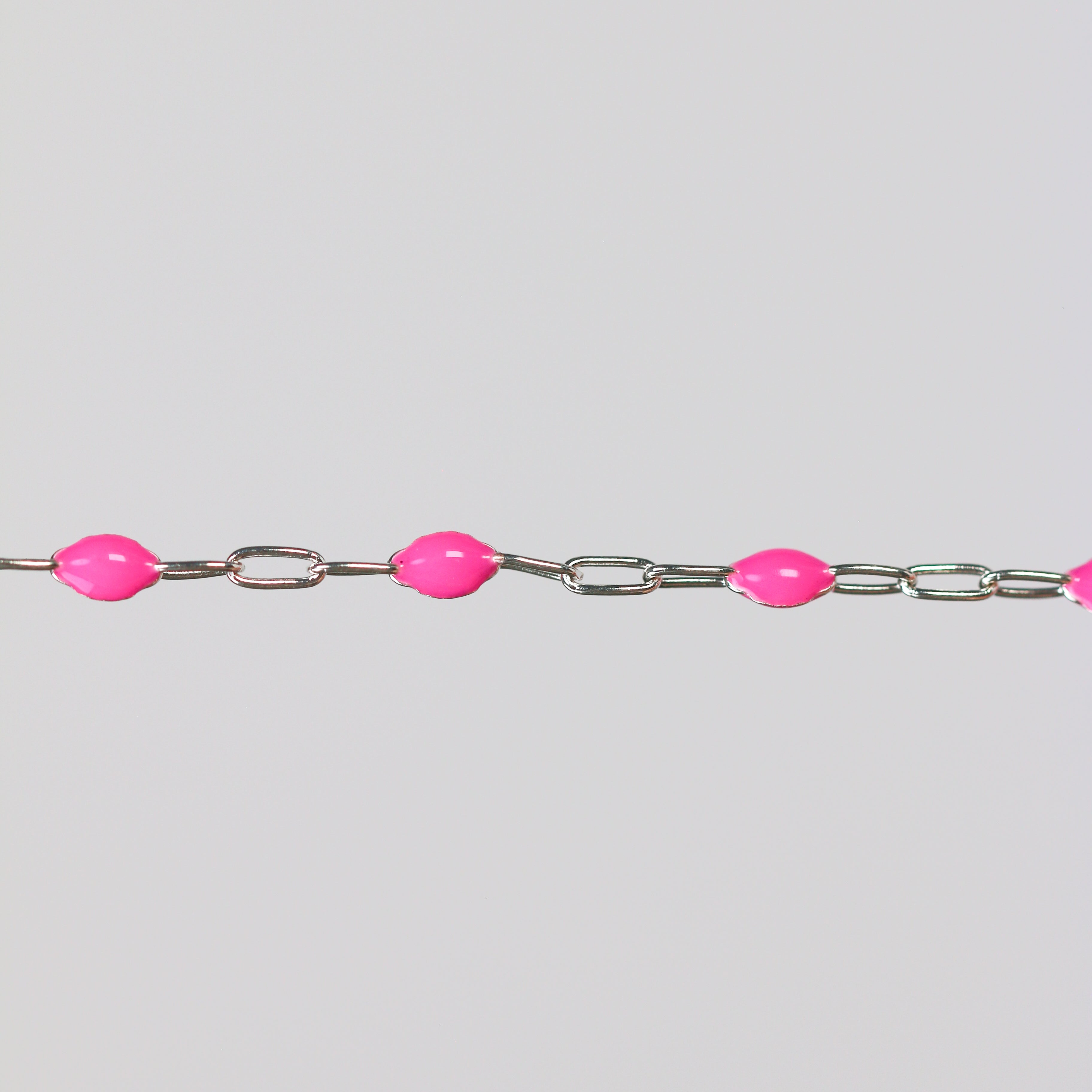 Leonora Permanent Jewelry Chain, Rose Enamel Design, Cable Links, Available in Gold Filled and Sterling Silver