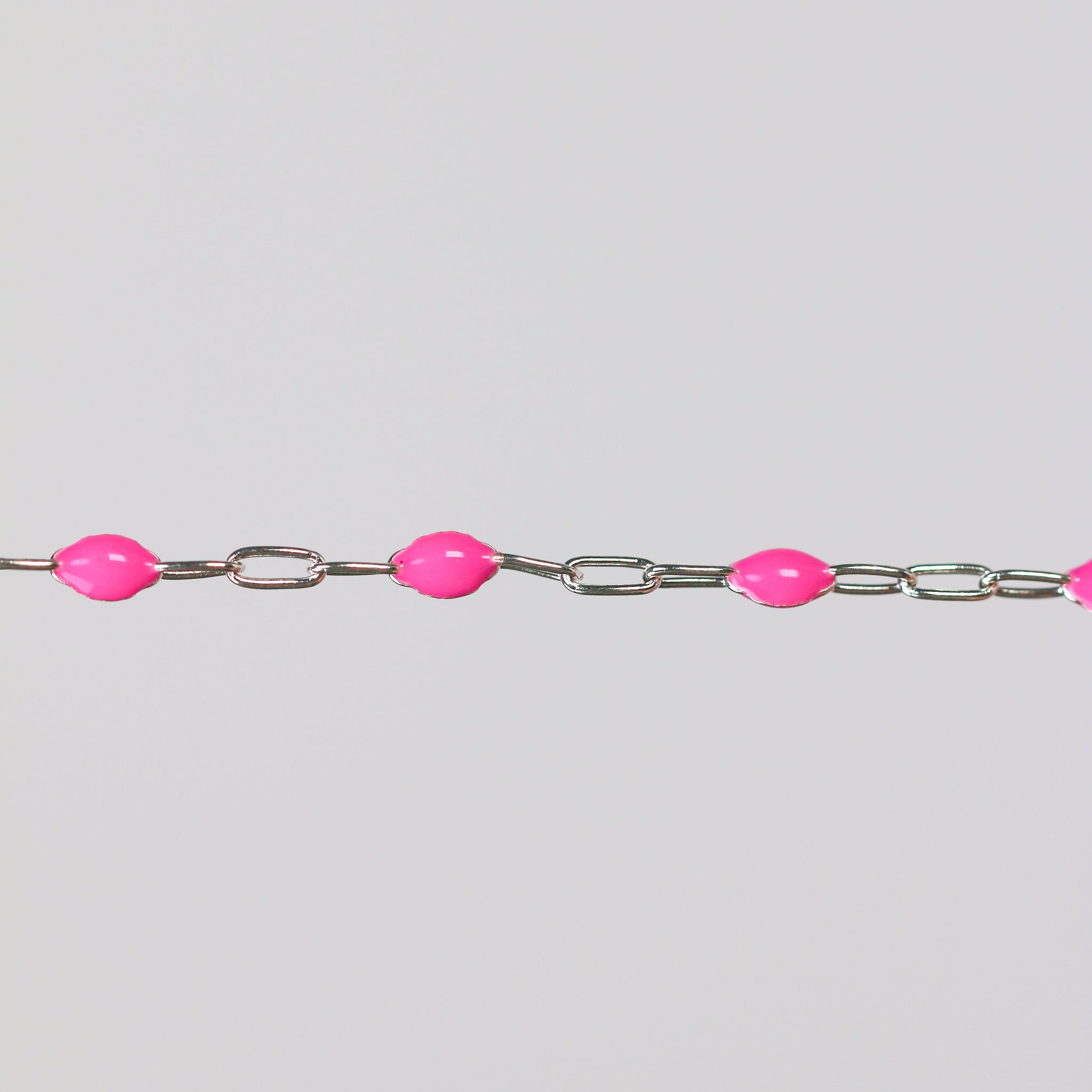 Leonora Permanent Jewelry Chain, Rose Enamel Design, Cable Links, Available in Gold Filled and Sterling Silver