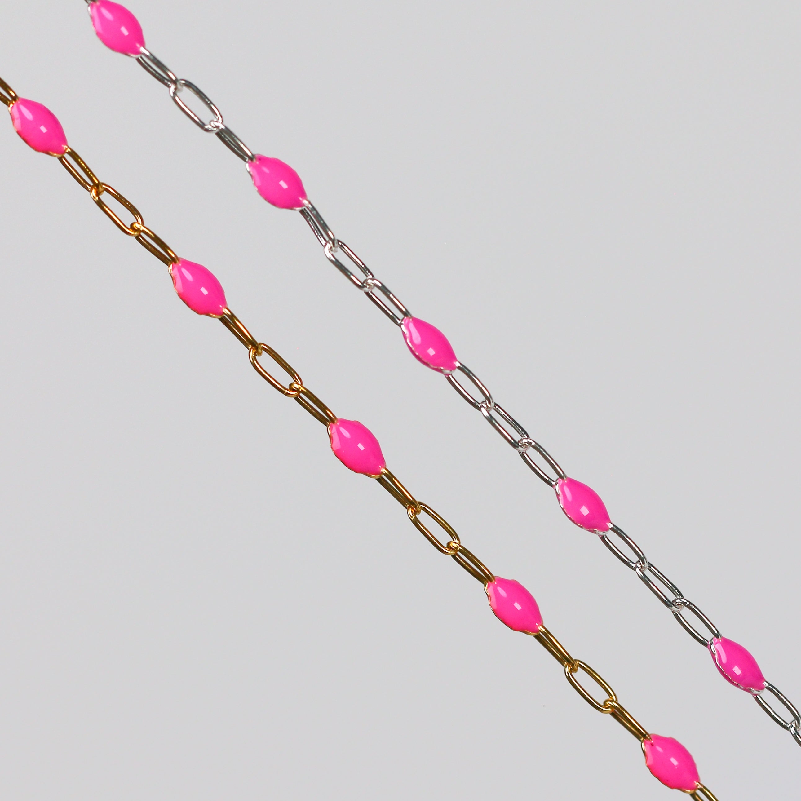 Leonora Permanent Jewelry Chain, Rose Enamel Design, Cable Links, Available in Gold Filled and Sterling Silver