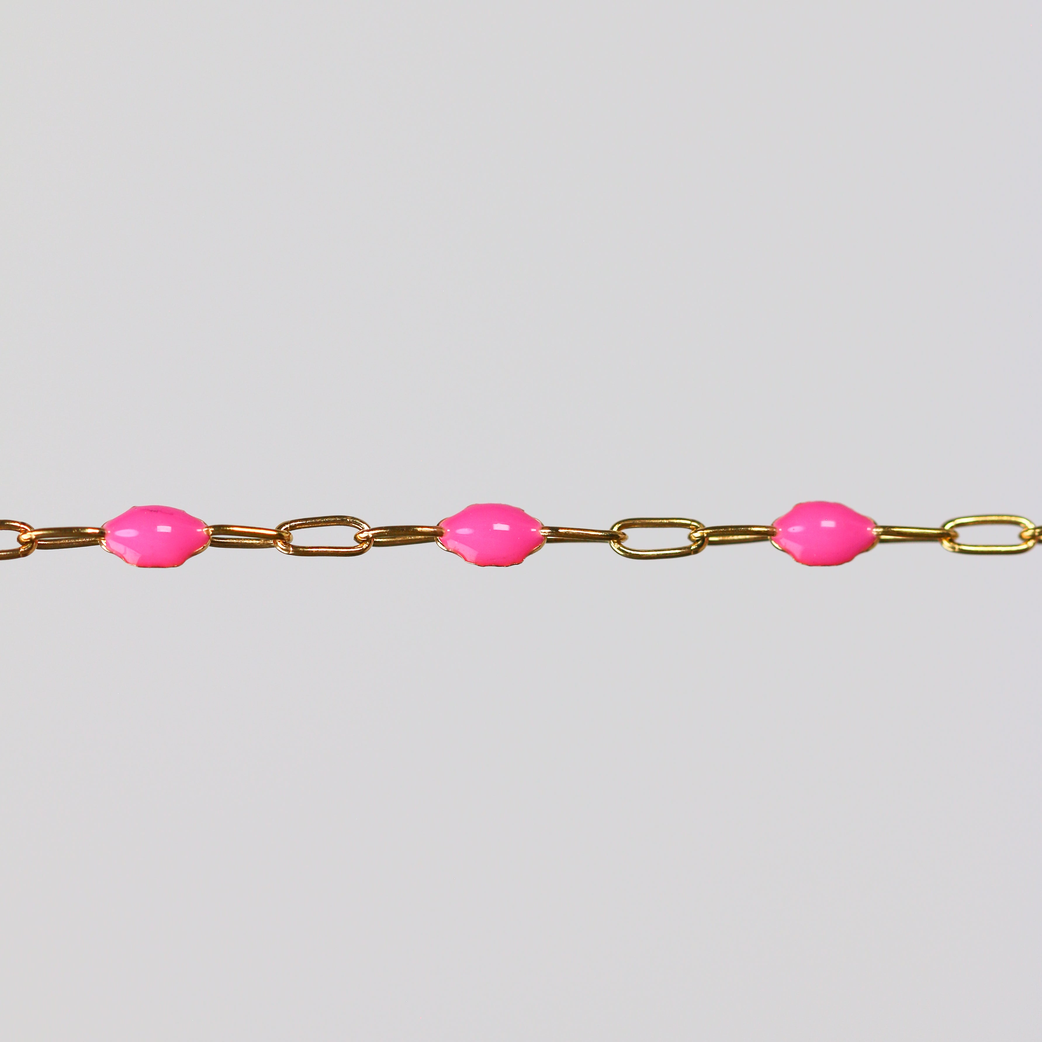 Leonora Permanent Jewelry Chain, Rose Enamel Design, Cable Links, Available in Gold Filled and Sterling Silver