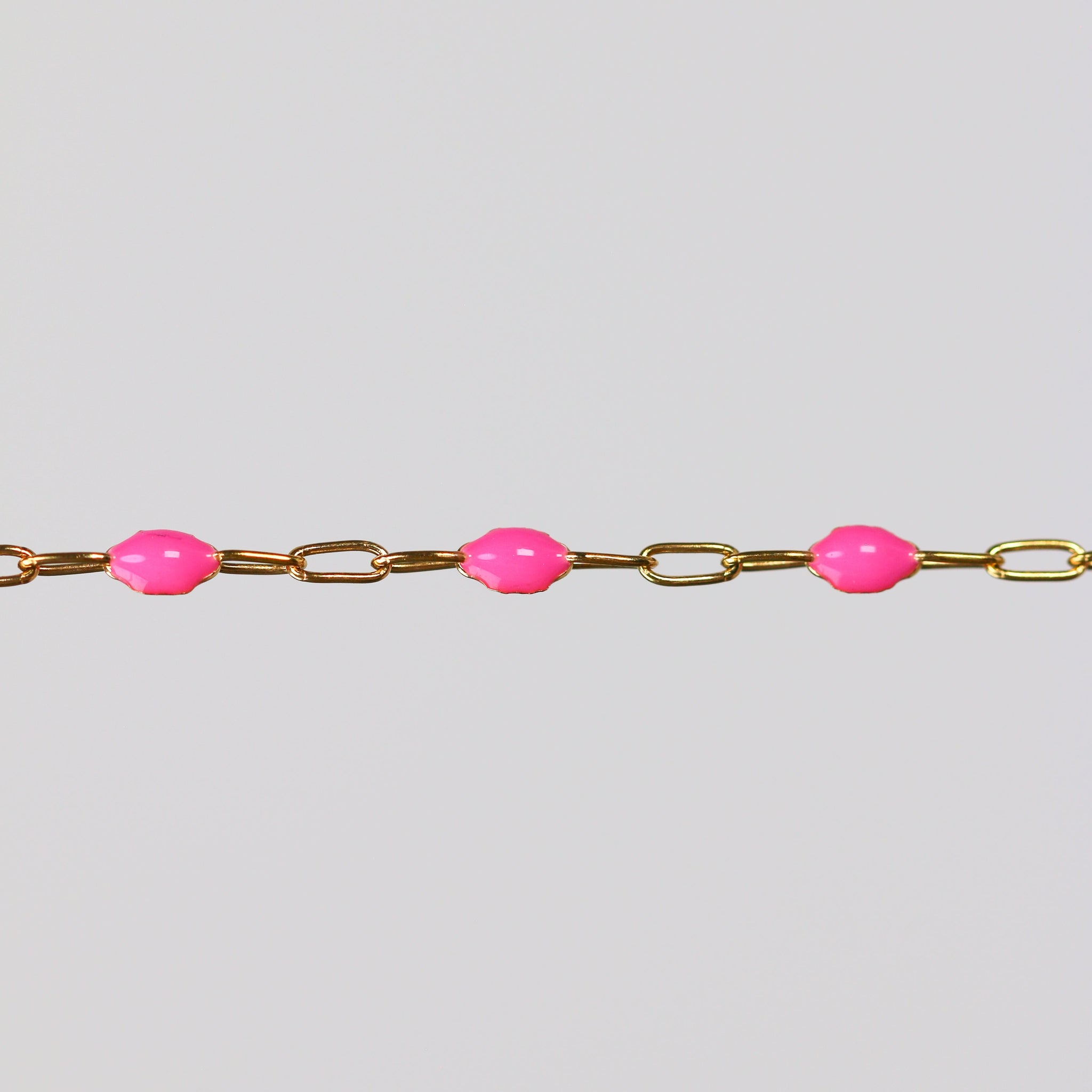 Leonora Permanent Jewelry Chain, Rose Enamel Design, Cable Links, Available in Gold Filled and Sterling Silver