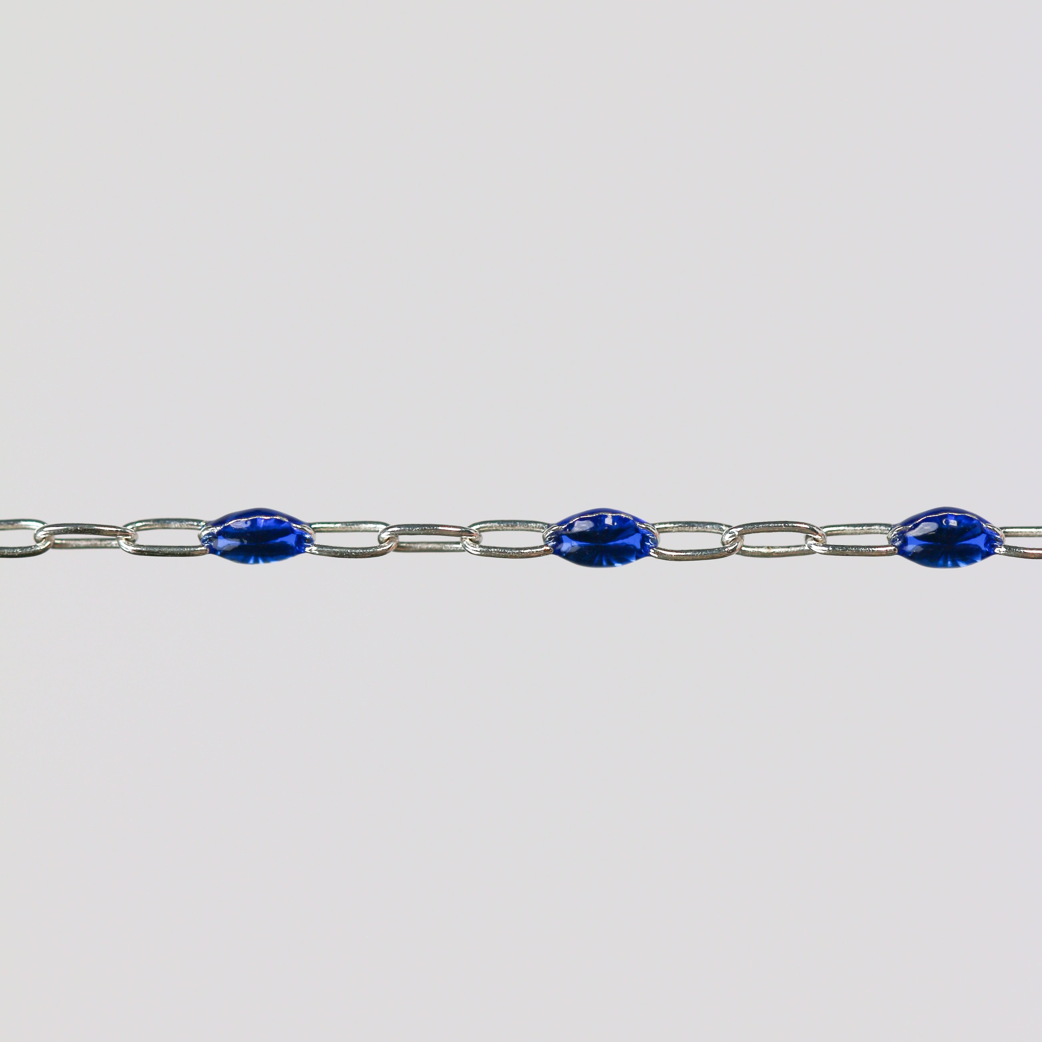 Fabiana Permanent Jewelry Chain, Blue Enamel Design, Cable Links, Available in Gold Filled and Sterling Silver