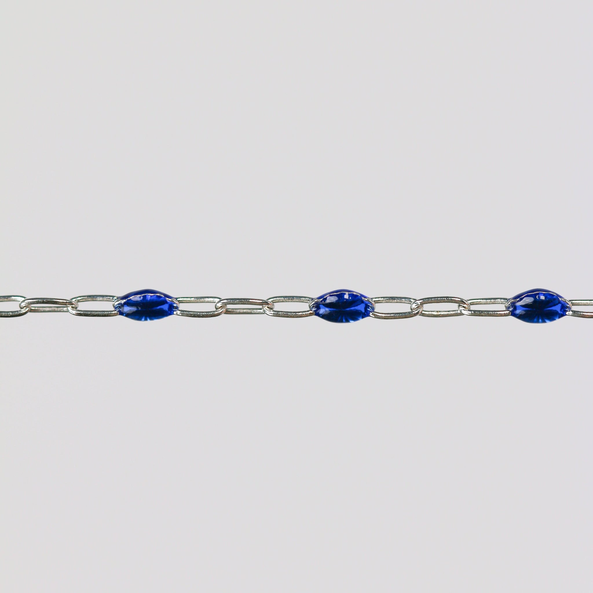 Fabiana Permanent Jewelry Chain, Blue Enamel Design, Cable Links, Available in Gold Filled and Sterling Silver