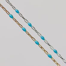Load image into Gallery viewer, Nadia Permanent Jewelry Chain, Turquoise Enamel Design, Cable Links, Available in Gold Filled and Sterling Silver
