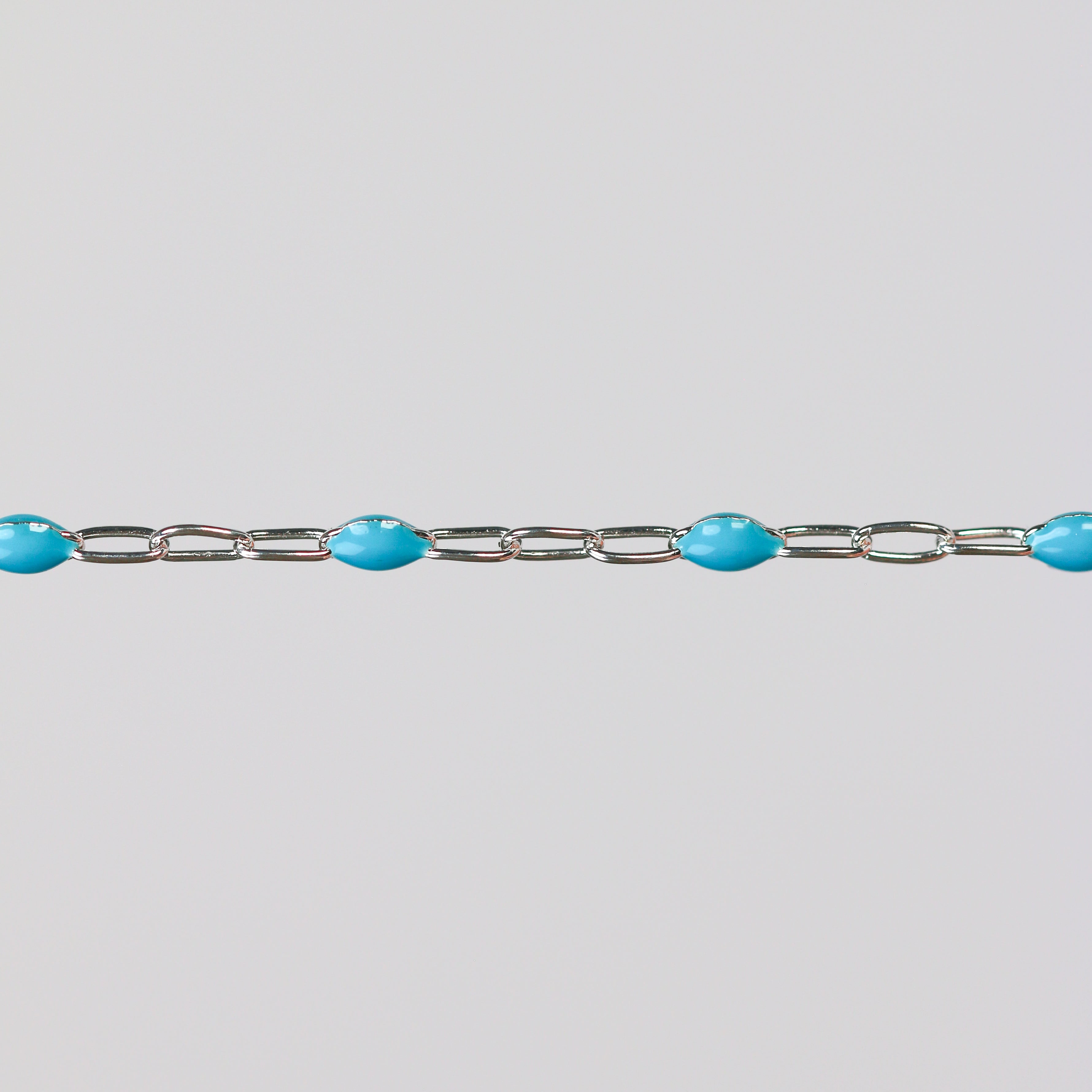 Nadia Permanent Jewelry Chain, Turquoise Enamel Design, Cable Links, Available in Gold Filled and Sterling Silver