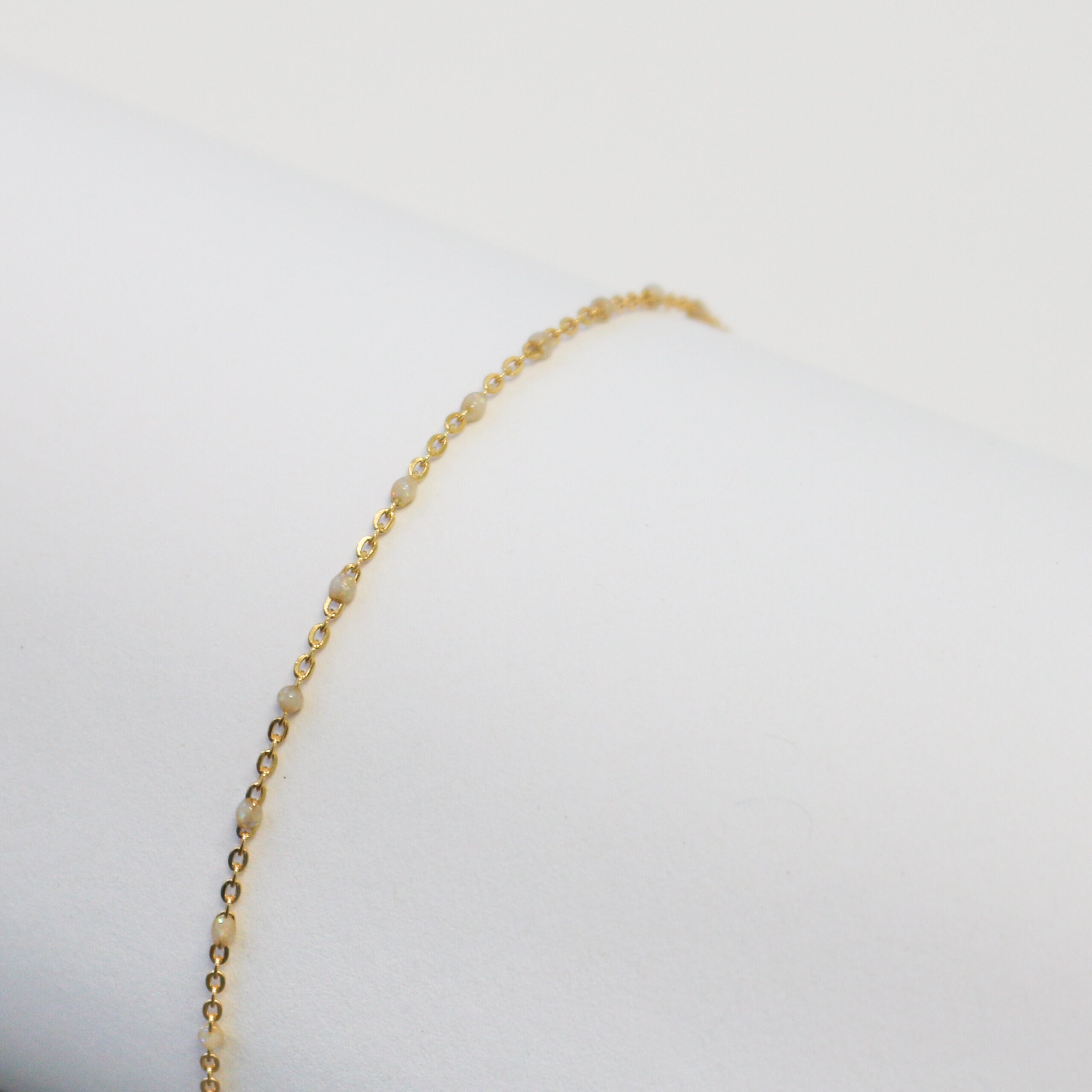 Viviana Permanent Jewelry Chain, White Opal Enamel Design, Cable Links, Available in Gold Filled and Sterling Silver