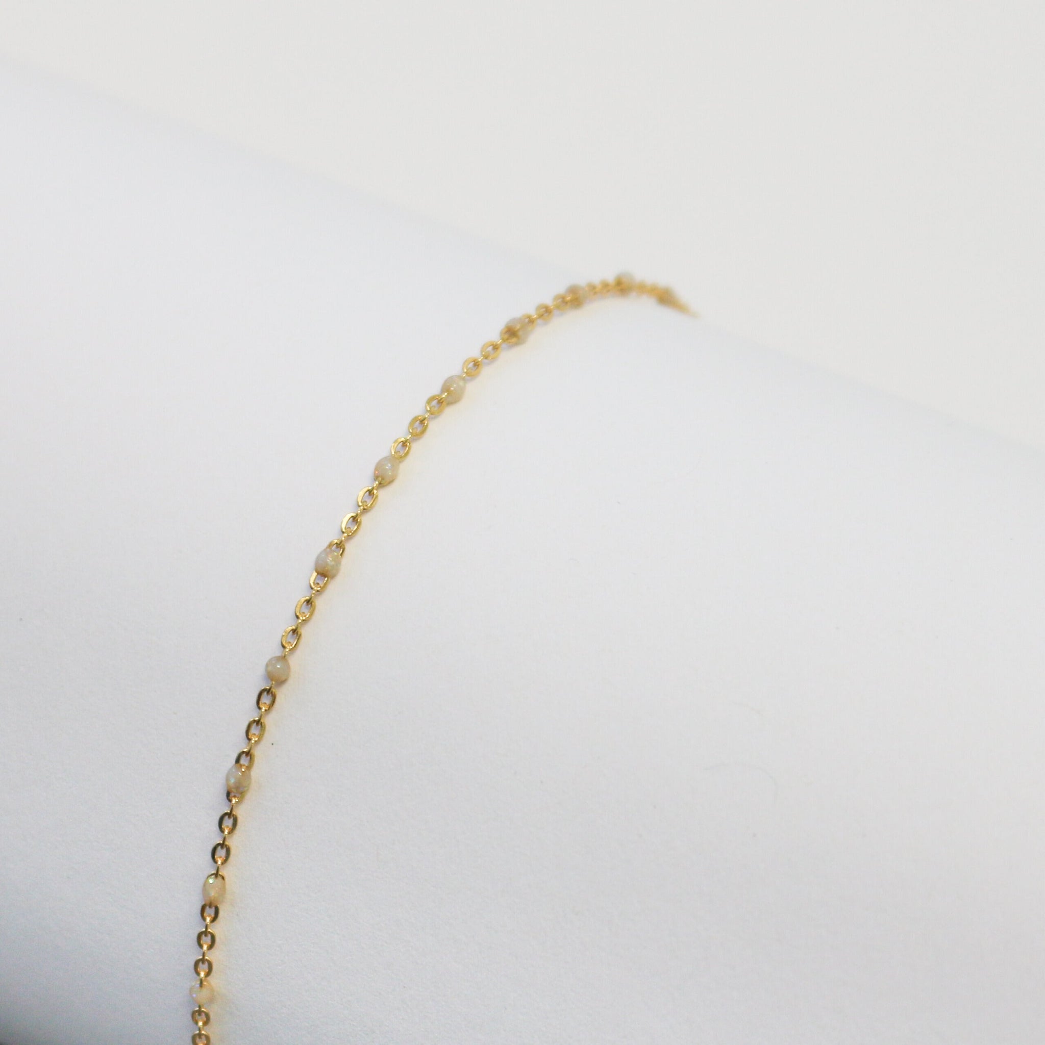 Viviana Permanent Jewelry Chain, White Opal Enamel Design, Cable Links, Available in Gold Filled and Sterling Silver