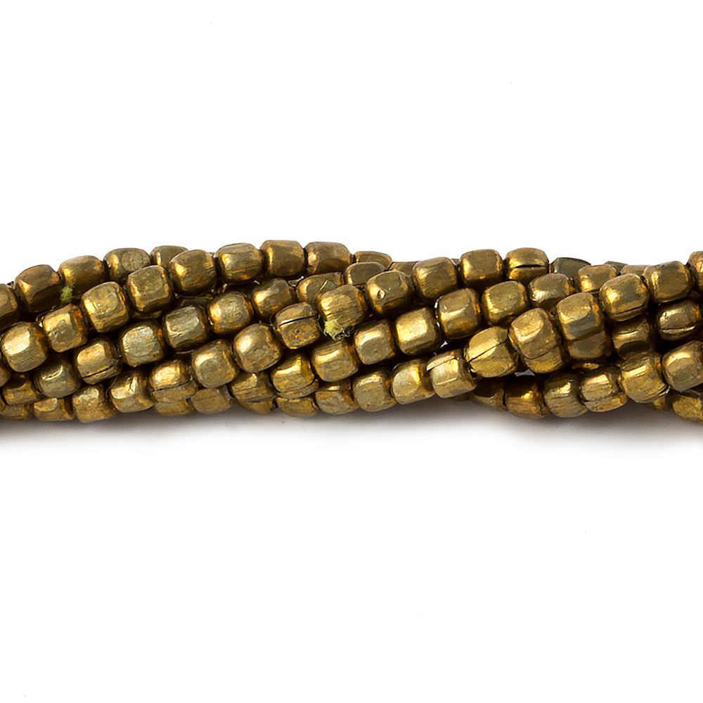 Brass Plain Cube Beads on an 8 inch Strand