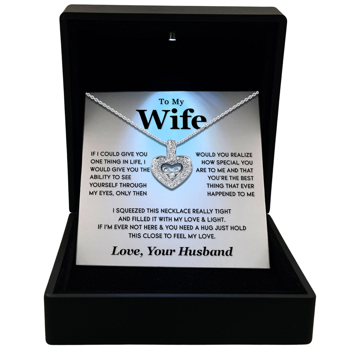 TRYNDI™ To My Wife Floating Heart Necklace With Authentic Swarovski Crystals