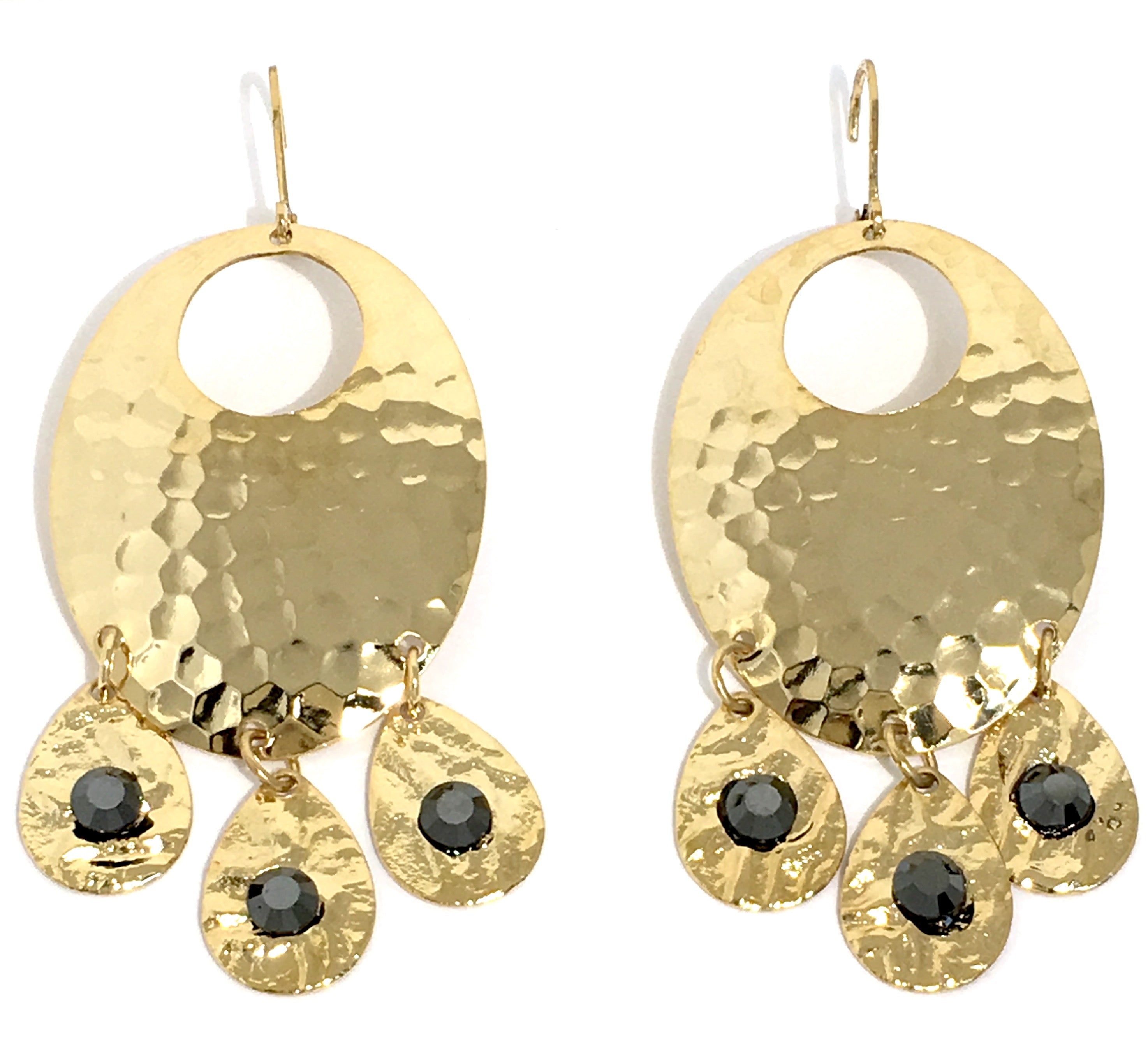 Hammered Jet Black Chandelier Earrings