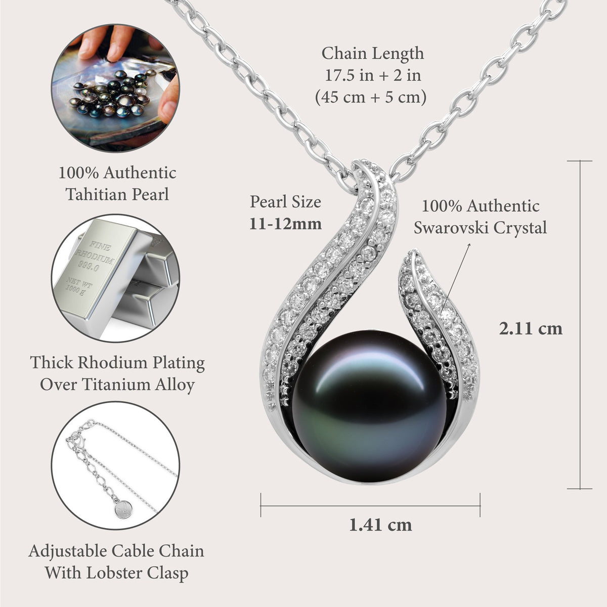 TRYNDI Real Tahitian Black Pearl Hook Necklace