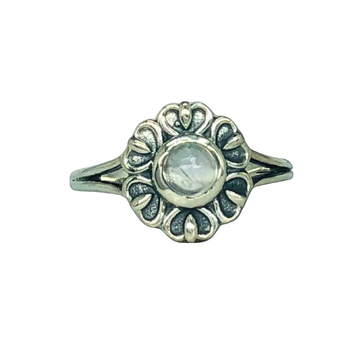 Rainbow Moonstone Flower Ring