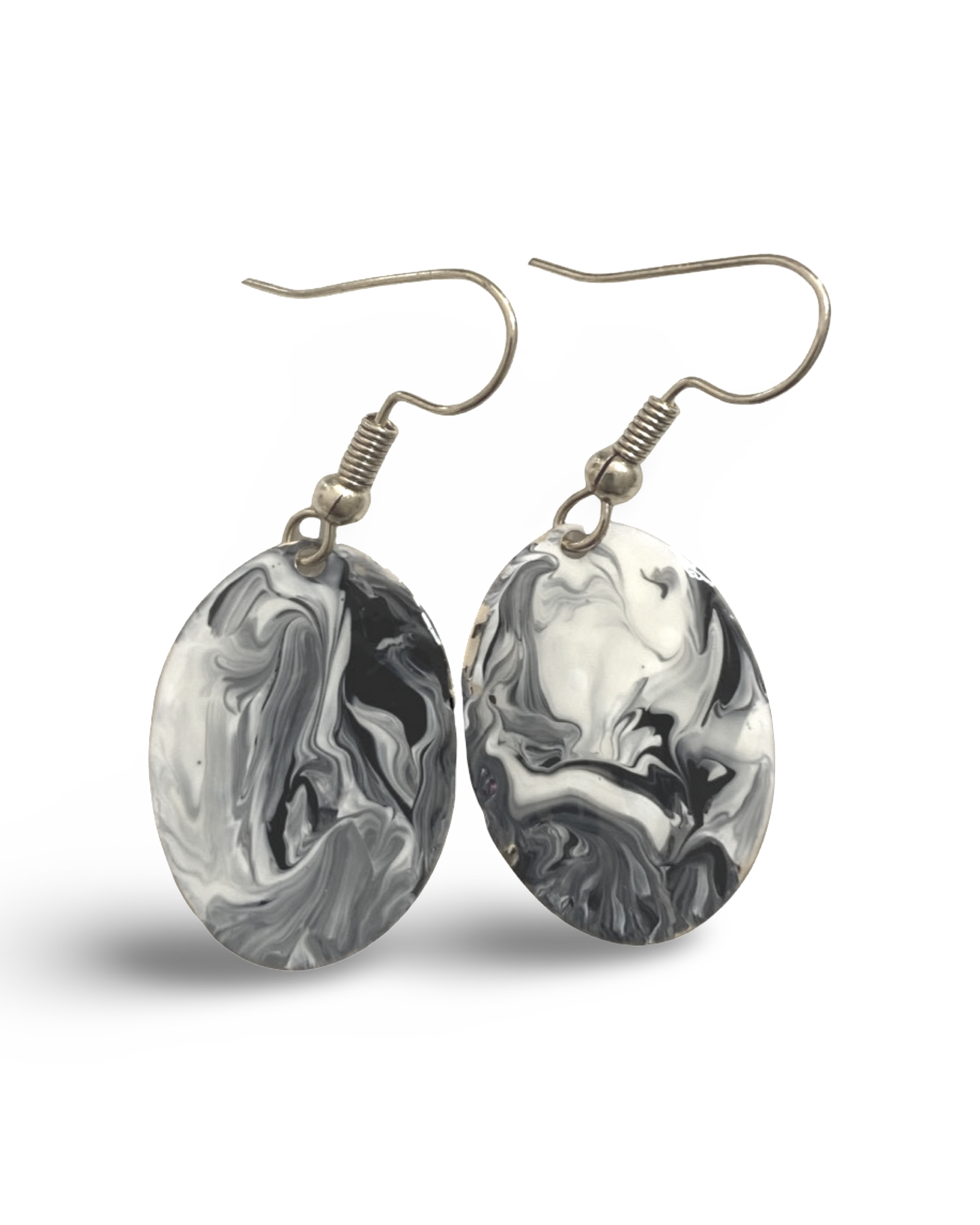Black & White Hand Painted Marbleized Mini Oval Earrings