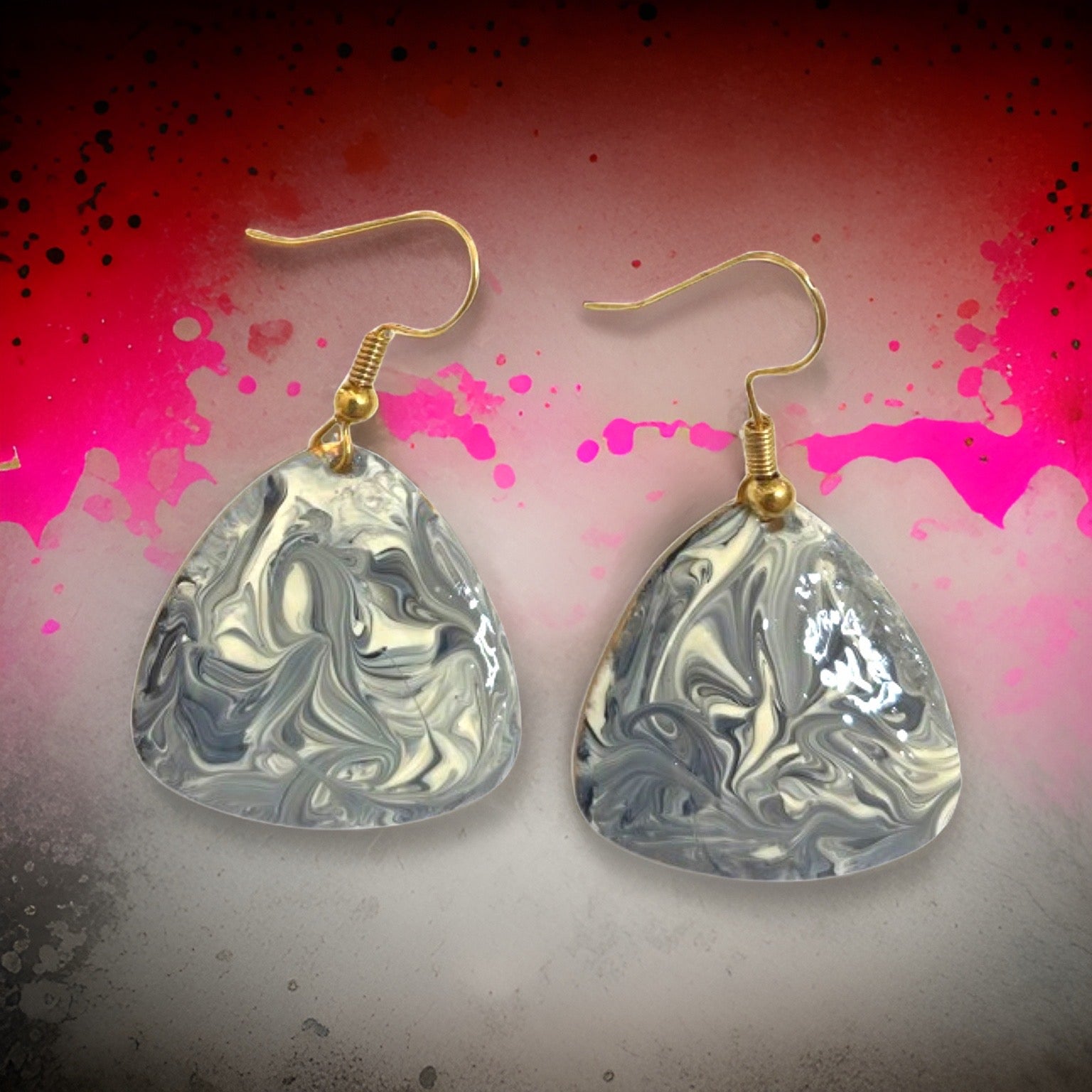 Black & White Marble Guitar Pick Lures of Love Earrings