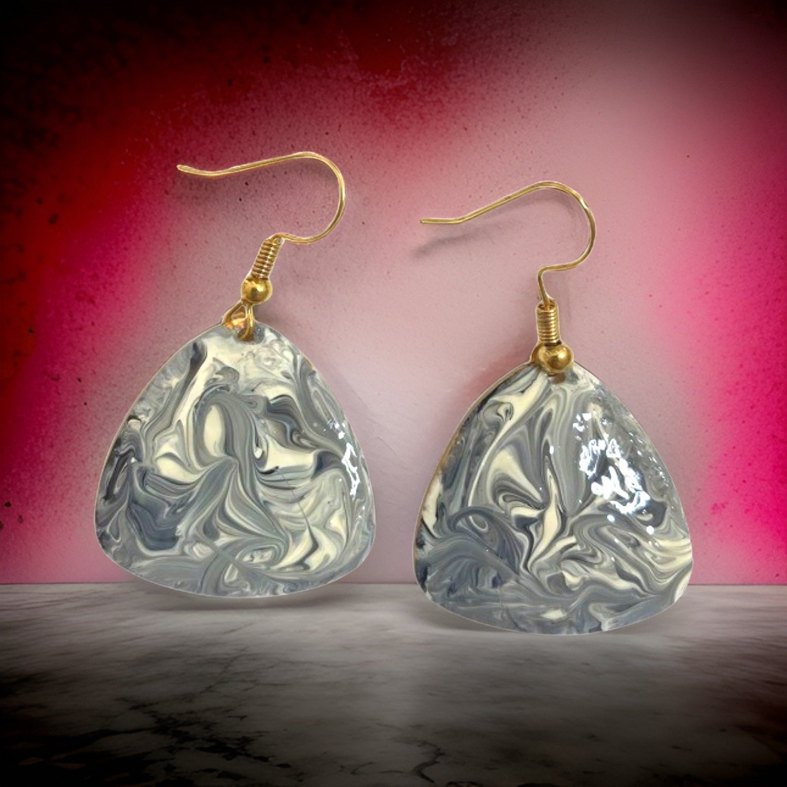 Black & White Marble Guitar Pick Lures of Love Earrings