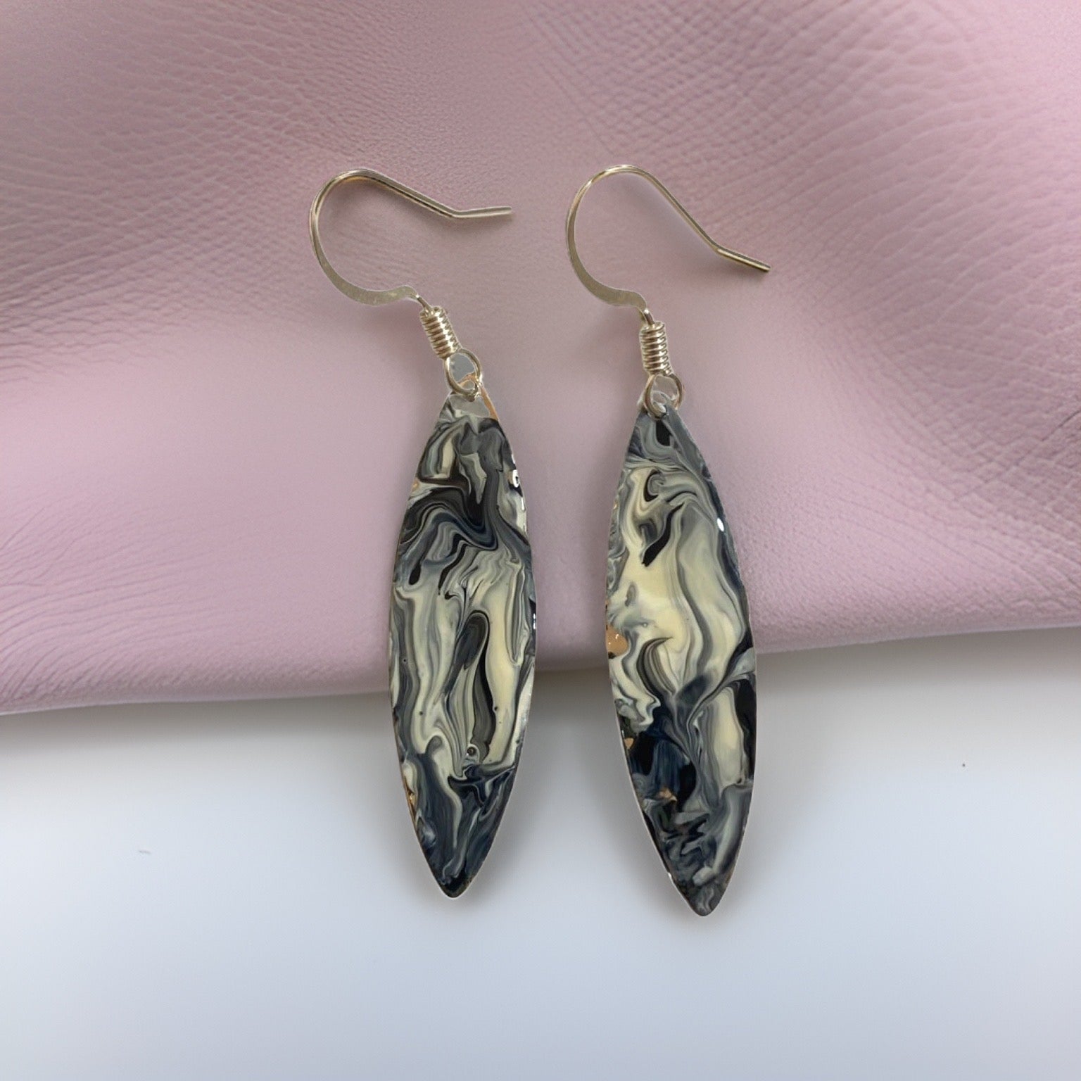 Black & White  Marble Mini Navette Lures of Love Earrings