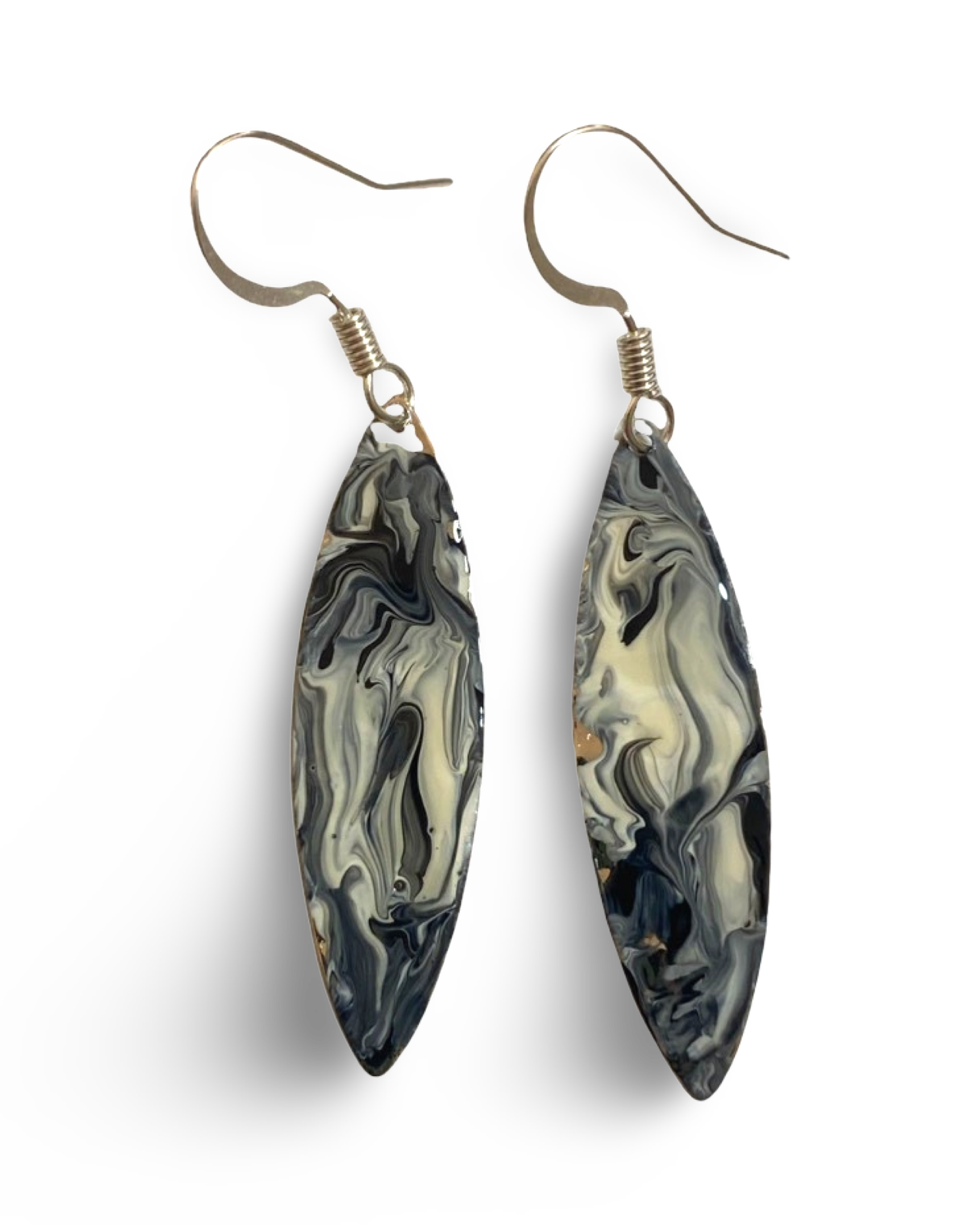 Black & White  Marble Mini Navette Lures of Love Earrings