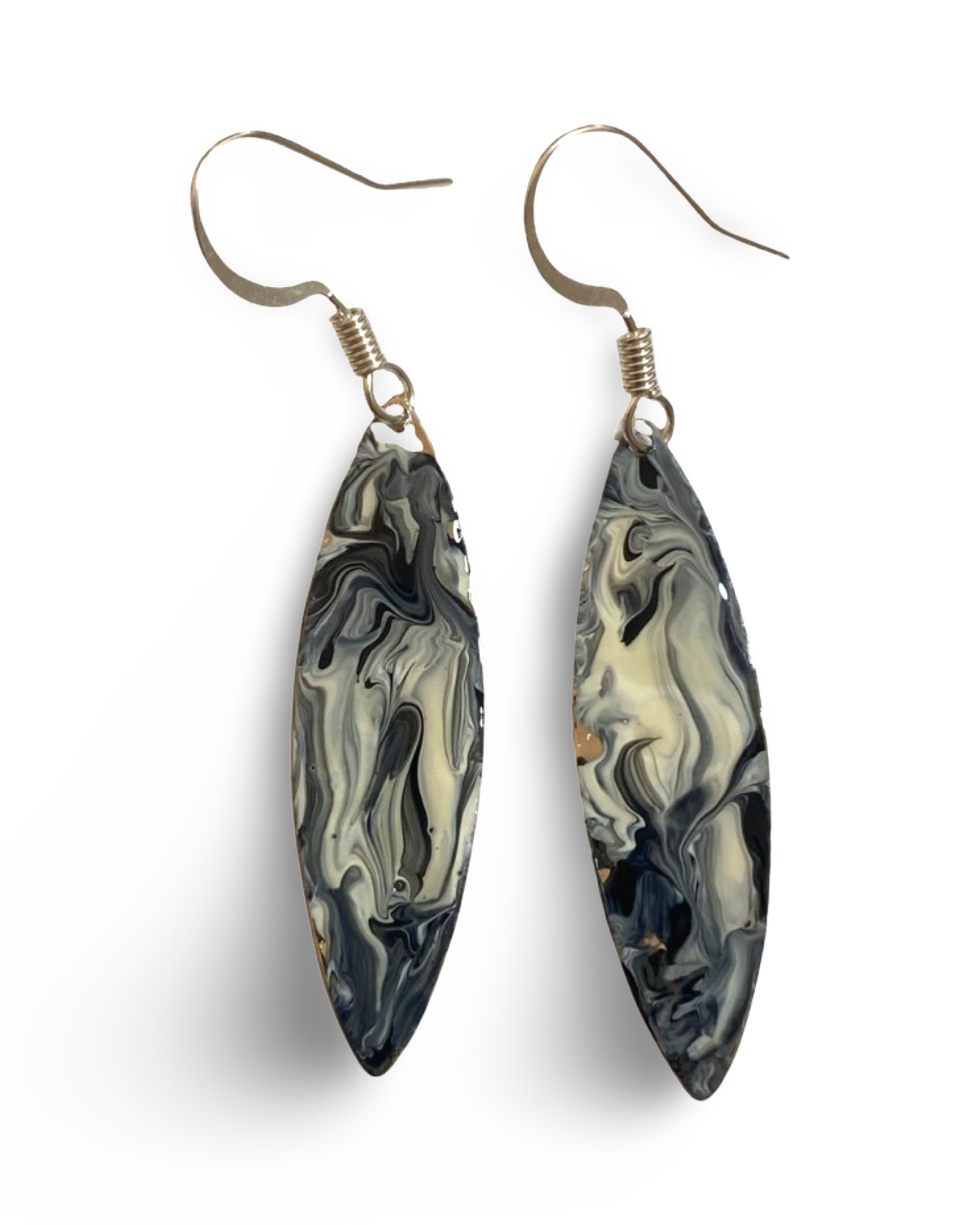 Black & White  Marble Mini Navette Lures of Love Earrings