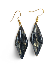 Load image into Gallery viewer, Hand Painted Black &amp; White Marbleized Hammered Wavy Dangle Earrings
