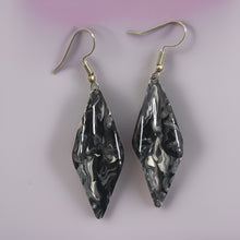 Load image into Gallery viewer, Hand Painted Black &amp; White Marbleized Hammered Wavy Dangle Earrings
