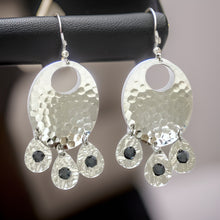 Load image into Gallery viewer, Hammered Jet Black Chandelier Earrings
