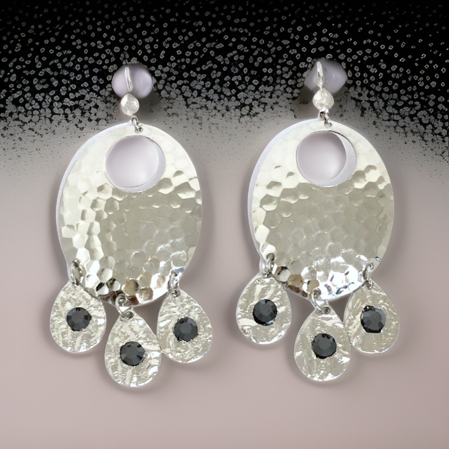 Hammered Jet Black Chandelier Earrings