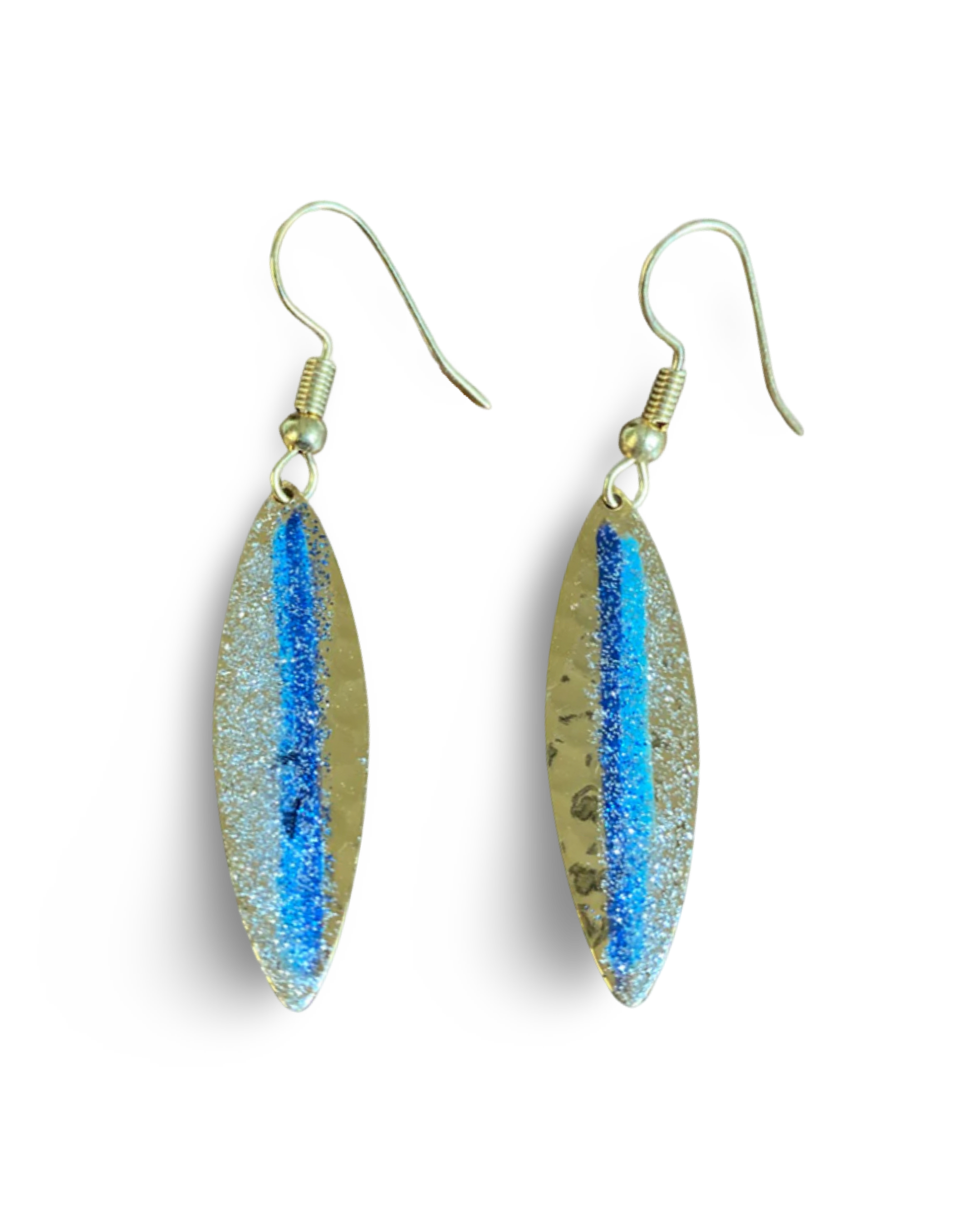 Art Deco Hand Painted Blue Mini Navette Earrings