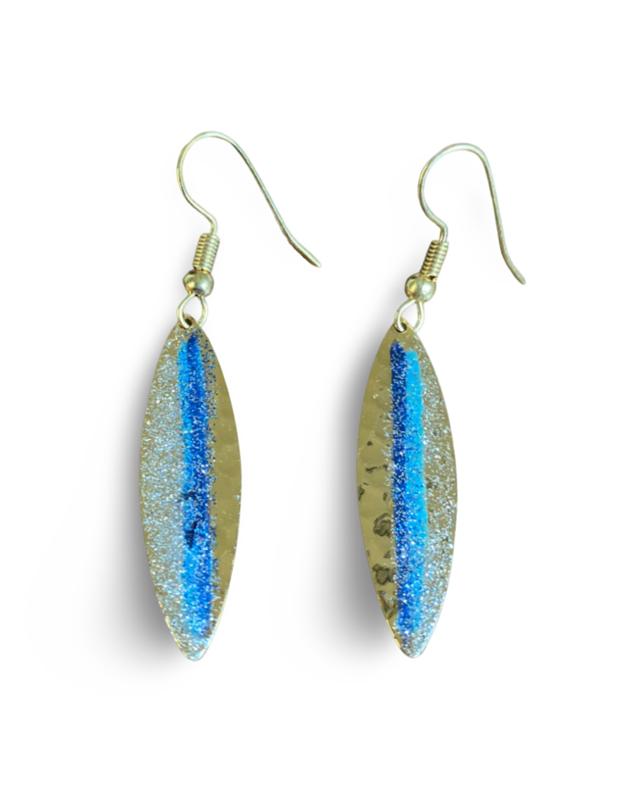 Art Deco Hand Painted Blue Mini Navette Earrings