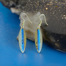 Load image into Gallery viewer, Art Deco Hand Painted Blue Mini Navette Earrings
