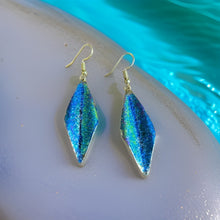 Load image into Gallery viewer, Art Deco Hand Painted Blue Green Wavy Earrings
